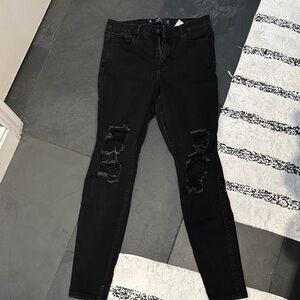Hollister Black Skinny Jeans with Knee Distressing